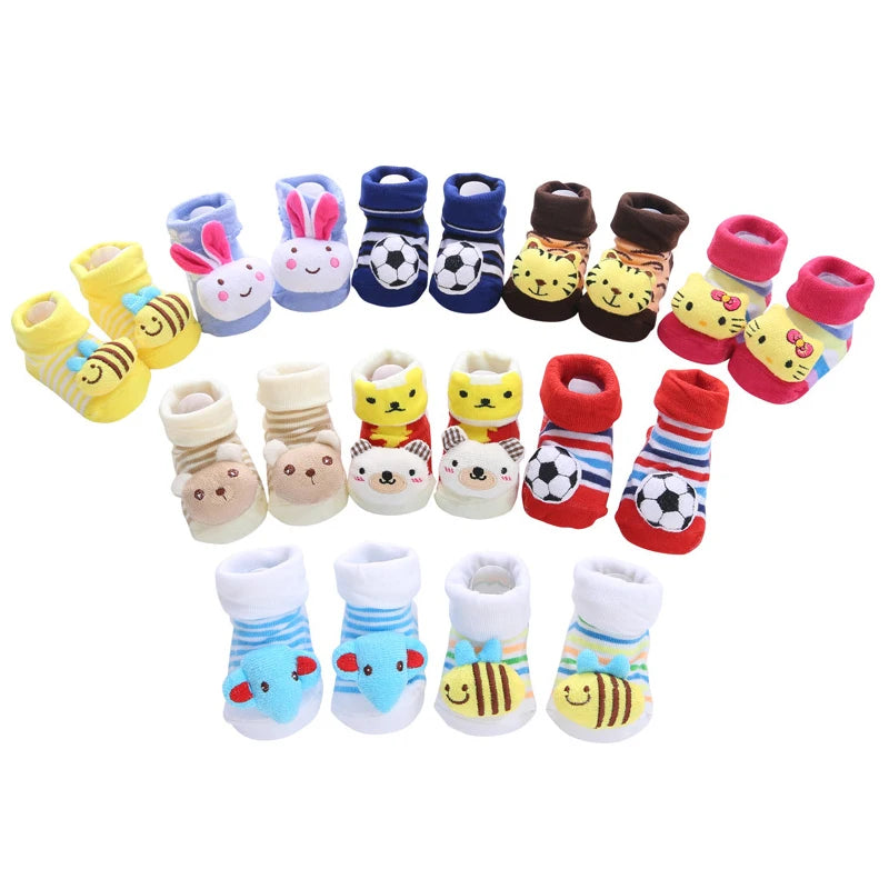 0-1Years Cotton Cartoon Antiskid Baby Floor Socks Stripe Cute Three-dimensional Doll Baby Toddler Socks