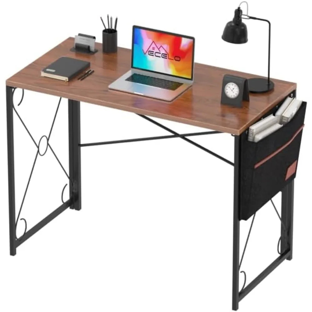 39 Inch Writing Computer Folding Desk/Sturdy Steel Laptop Table with Storage Bag for Home Office Work