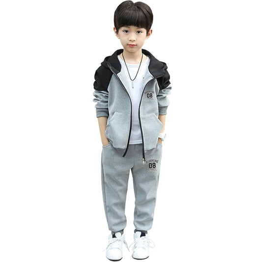 Children‘s Casual Tracksuits Boys Sports Wear Hooded Long Sleeve Jacket with Pants Student School Uniform Sweatshirt Jogging