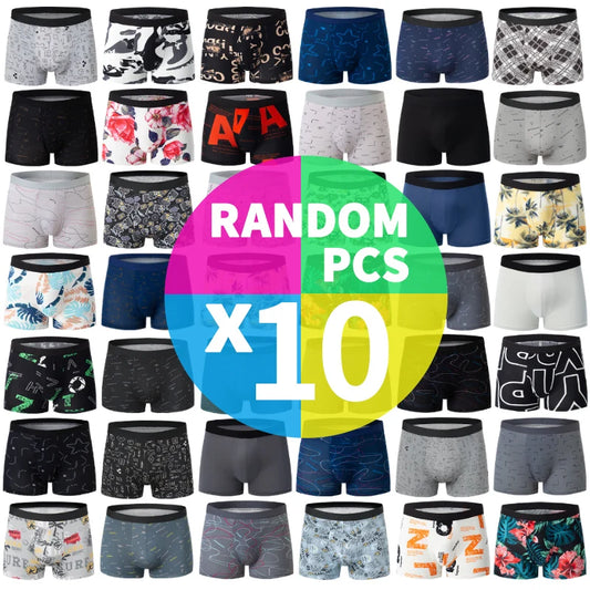 10-piece men's random fashion printed underwear Europe and large size sexy men comfortable wild boyshort elastic waist pants.