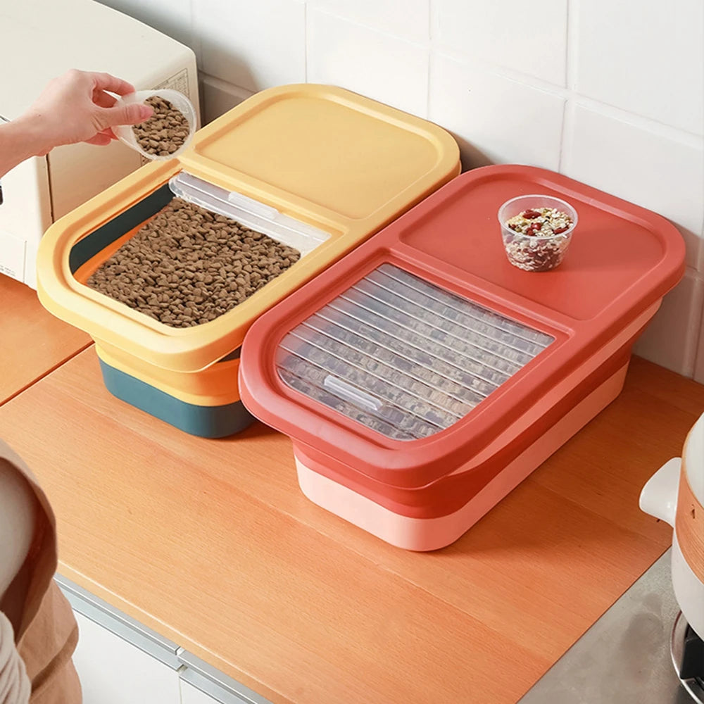 13/33LB Collapsible Cat Dog Food Storage Container Dry Cat Food Box With Lids Airtight Sealing Kitchen Grain Rice Storage Boxes