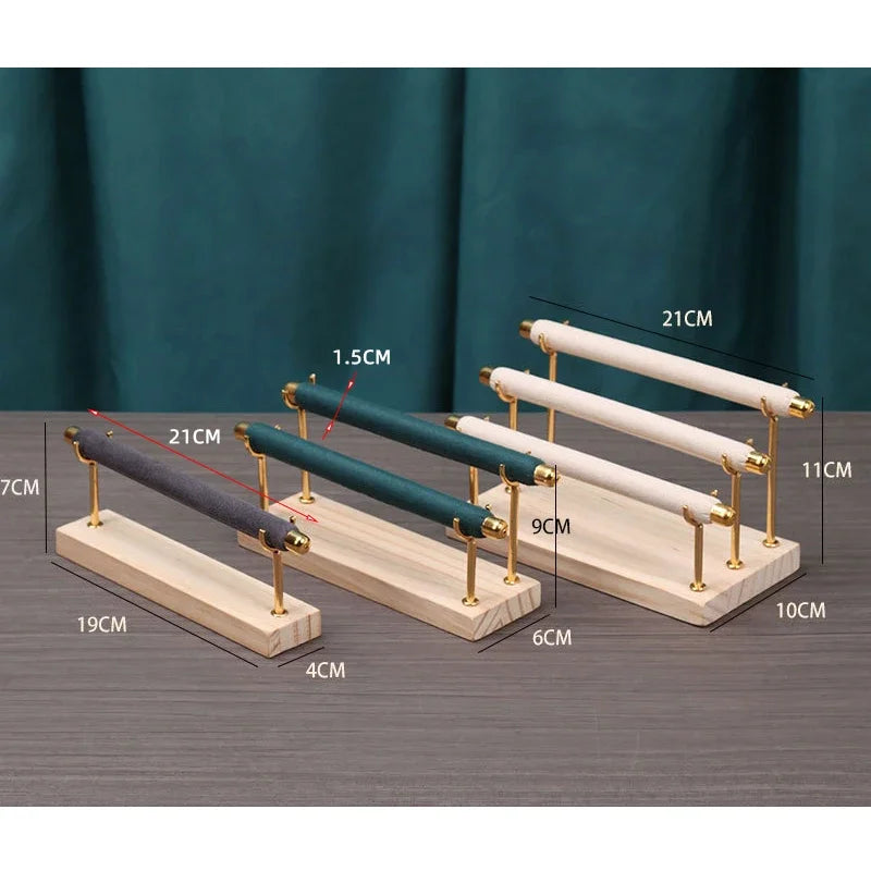 Wooden Base Velvet Rings Organizer Holder Jewelry Display Stand Storage Rack Counter Ring Display Stand