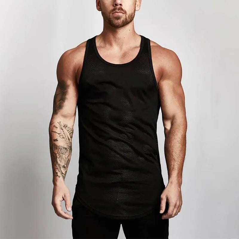 Marathon Quick-drying Mesh Sports Vest Men's Sleeveless Running Training Basketball Loose Fitness Workout Gym Tank Top