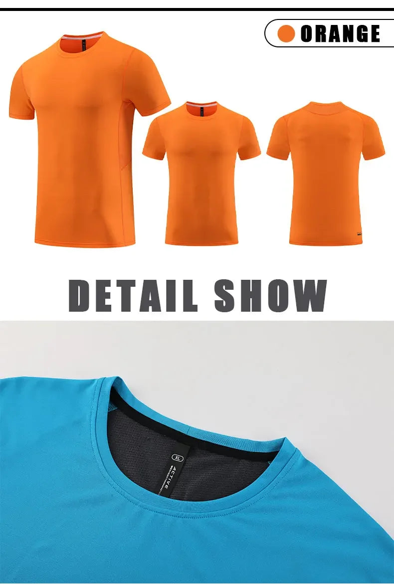 Men's Bodybuilding T-Shirt Elastic Quick Dry Sport Tops Athletic Gym Workout Short Sleeves Women's Yoga Tee Running Clothes