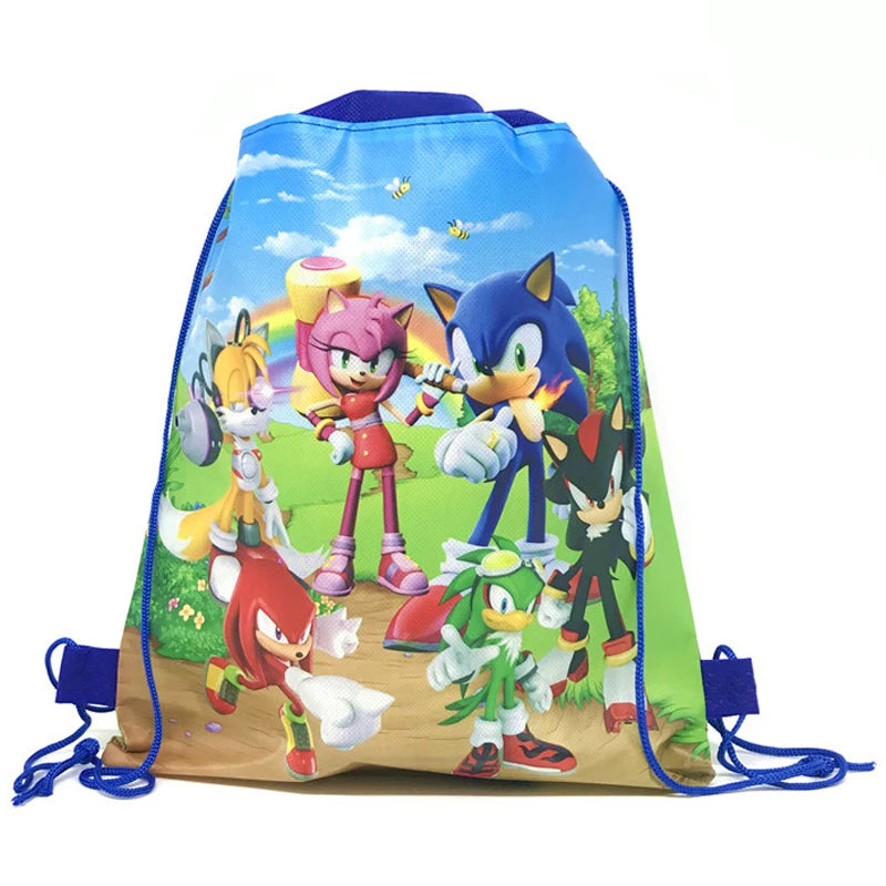 Sonic Gift Bags Happy Birthday Party Decoration Sonic the Hedgehog Backpack Kids Favors Candy Bags Sonic Drawstring Bag Pocket