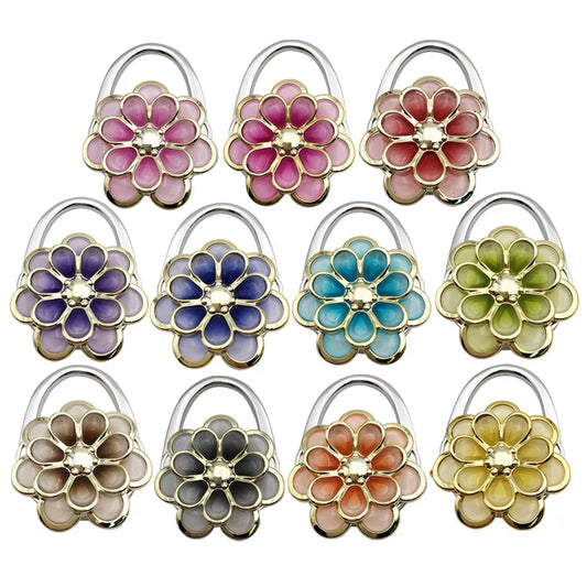 Portable Metal Flower Shaped Foldable Bag Hook Hanger Women Purse Handbag Bag Holder Table Edge Hanging Clip Girl Mother Gift