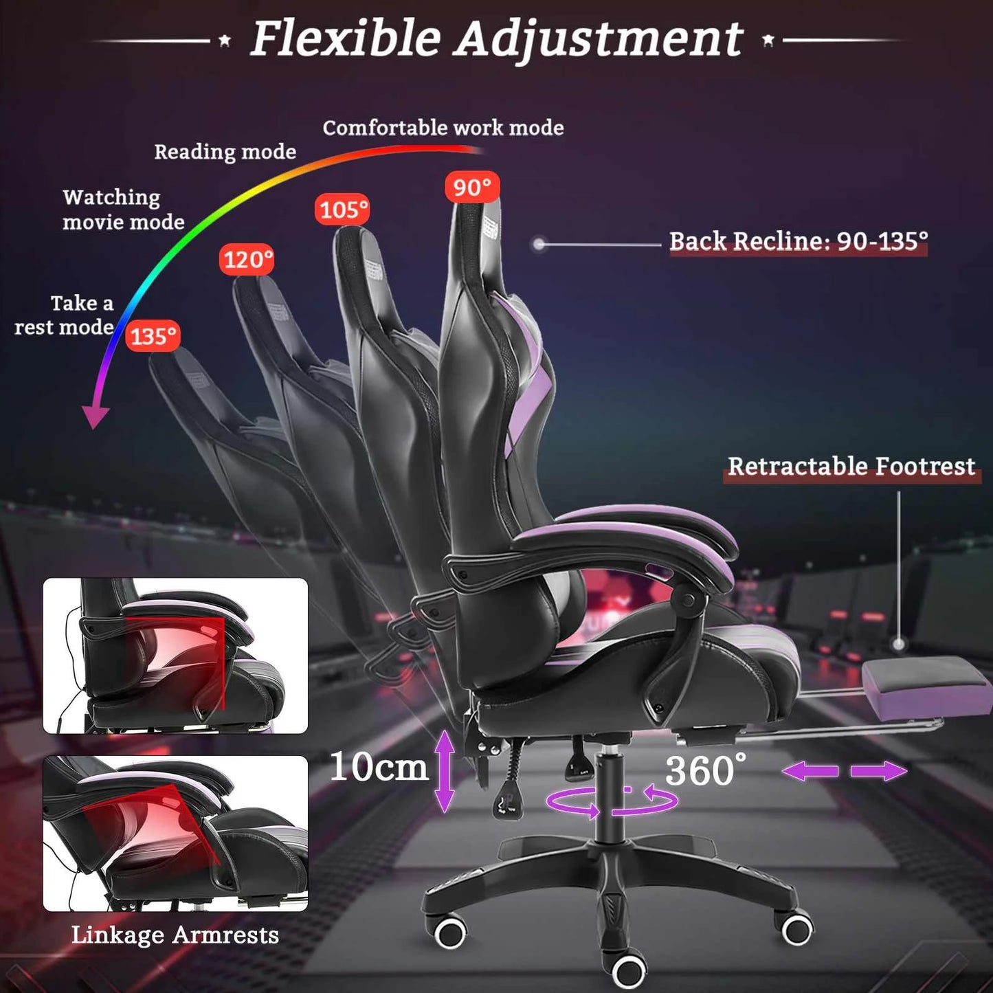 High Quality Gaming Chair RGB Light Office Chair Gamer Computer Chair Ergonomic Swivel Chair 2 Point Massage Gamer Chairs