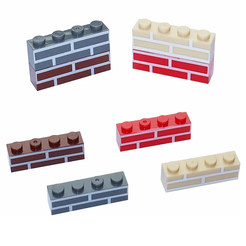 50PCS Thick Brick Printed Wall Bricks 1x4 Dots 3010 Small Particles DIY Building Blocks City MOC Parts Educational Creative Toys