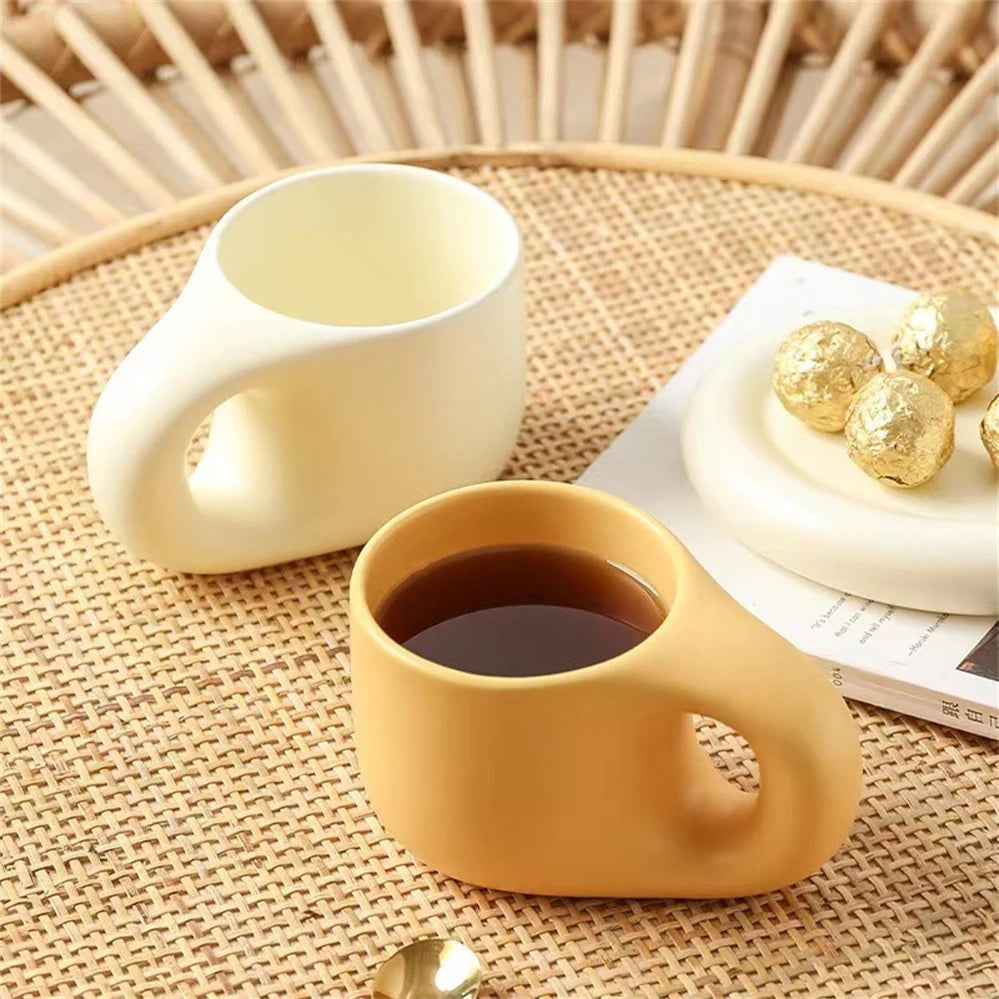 300ml Creative Birthday Gift Mugs Lovely Handmade Fat Handle Ceramic Mug Coffee Cup Set Drinking Home Office Milk Tea Oat Cups