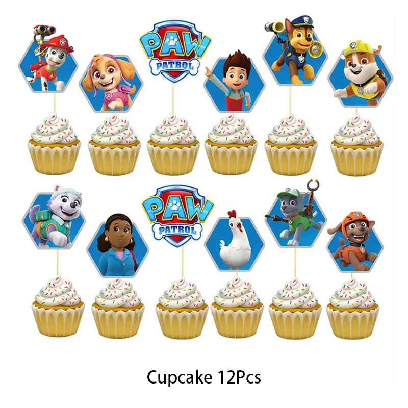 12 Pcs Cute Cake Toppers Paper PAW Patrol Dog Theme Cupcake Toppers Picks Kids Birthday Wedding Party Decoration