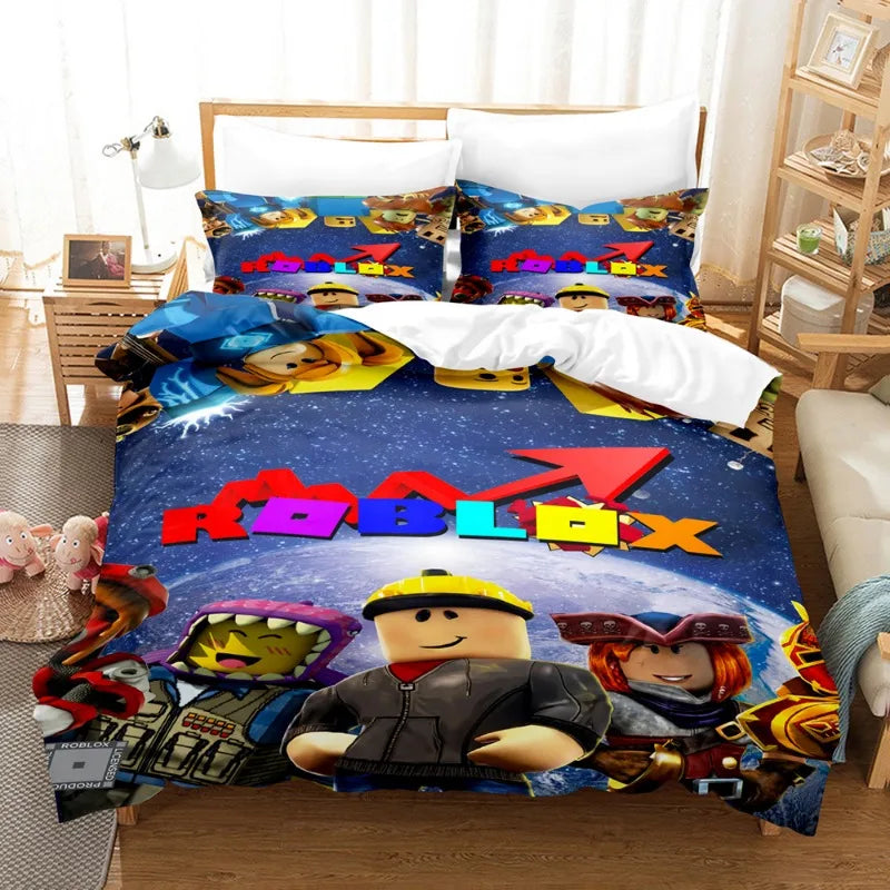 ROBLOX Game Surrounding Children's Anime Student Dormitory Bed Sheet Quilt Cover Three-piece Home Bed Three-piece Set Boys Girls