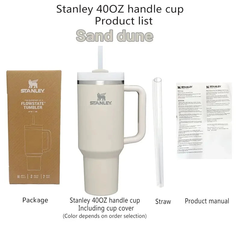 Stanley 40Oz Cup with Straw Cold Insulation Stainless Steel Vacuum Insulated Car Mug Thermal Iced Travel Cup Water Bottle