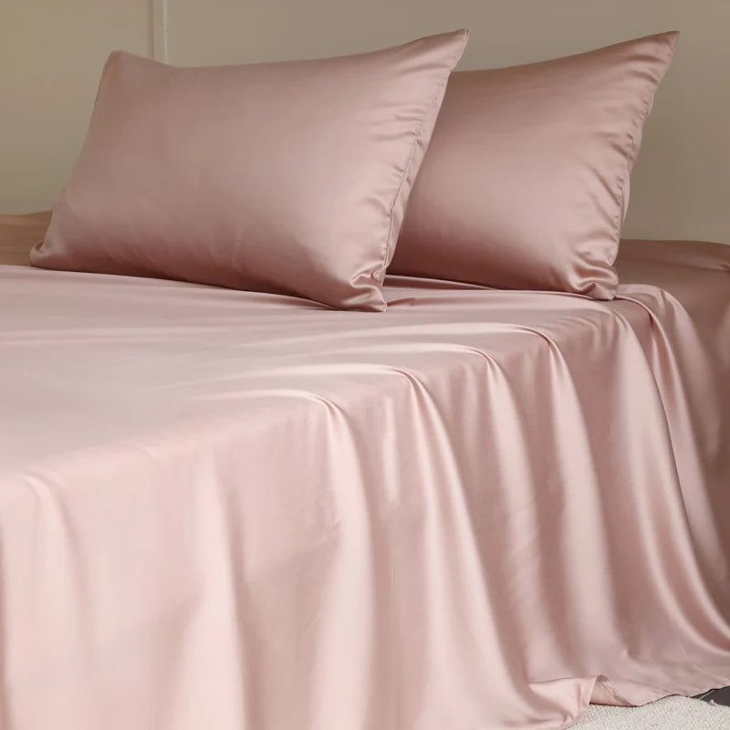 100% Mulberry Silk 4/6pcs Bed Sheet Set, Solid Color Bedding Set, Luxury Silky Fitted Sheet Flat Sheet Pillowcase, Washable Soft