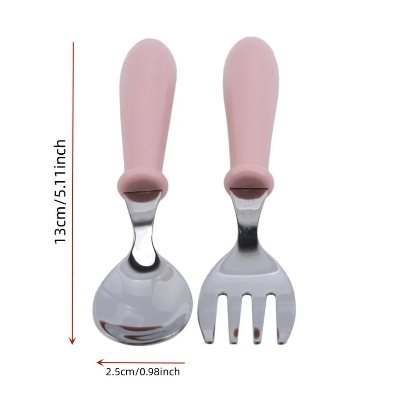 Baby Gadgets Tableware Set Children Utensil Stainless Steel Toddler Dinnerware Cutlery Cartoon Infant Food Feeding Spoon Fork