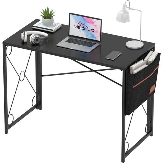 39 Inch Writing Computer Folding Desk/Sturdy Steel Laptop Table with Storage Bag for Home Office Work