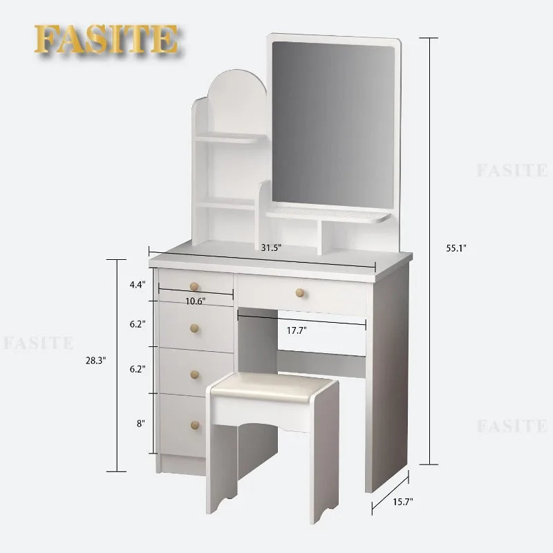 White Makeup Vanity Desk with 15 Light Bulbs & 3 Mirrors, Modern Vanity Table Dressing Table with 9 Drawers