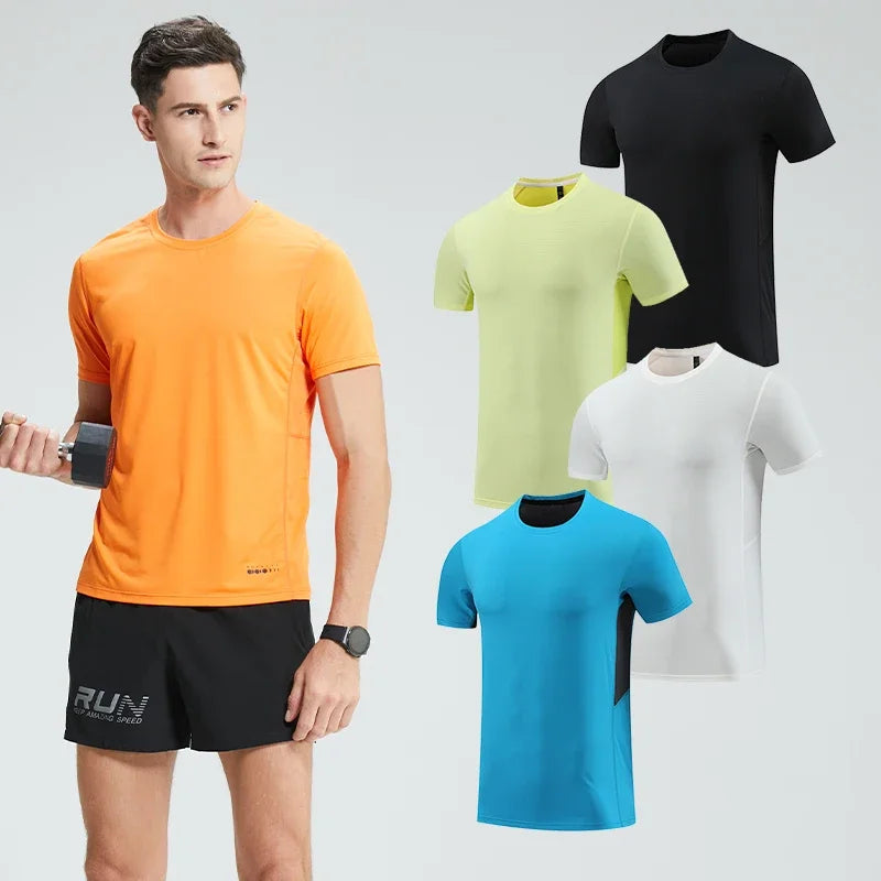 Men's Bodybuilding T-Shirt Elastic Quick Dry Sport Tops Athletic Gym Workout Short Sleeves Women's Yoga Tee Running Clothes