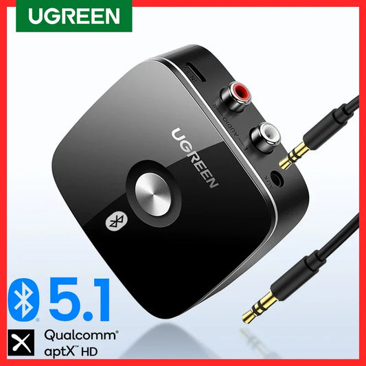 UGREEN Bluetooth RCA Receiver 5.1 aptX HD 3.5mm Jack Aux Wireless Adapter Music for TV Car 2RCA Bluetooth Audio Receiver aptX