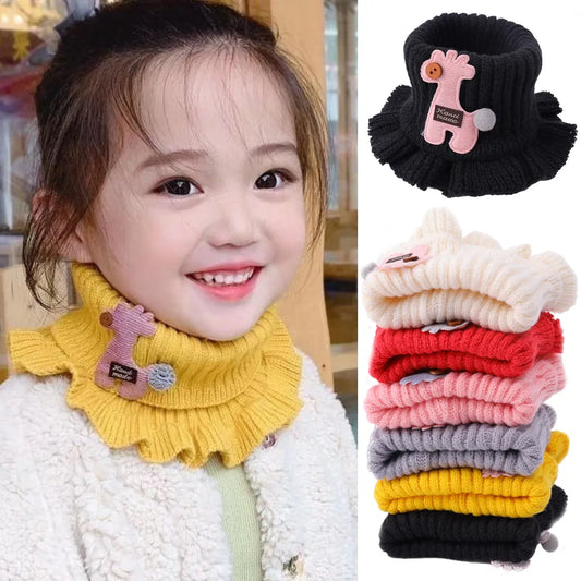 Baby Cartoon Giraffe Knit Scarfs Autumn Winter Outdoor Windproof Warm Thick Scarf Children Flanged Shawl False Collar Neck Sets