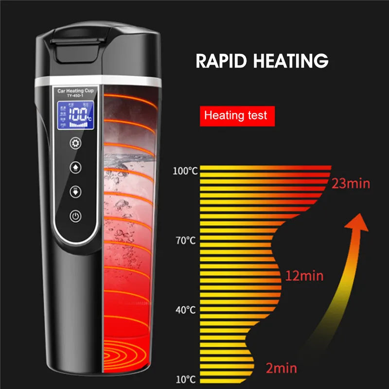 Digital Thermal Bottle Stanley Original Cup Car Heating Electric Kettle Stainless Smart Temperature Control Touch 12V 24V 70W