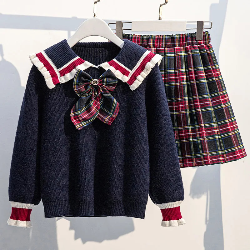 School Uniform for Teens School Uniform for Girls Children Costume Kids Suit Preppy Sweater Skirt Clothes for Girls 12 13 14