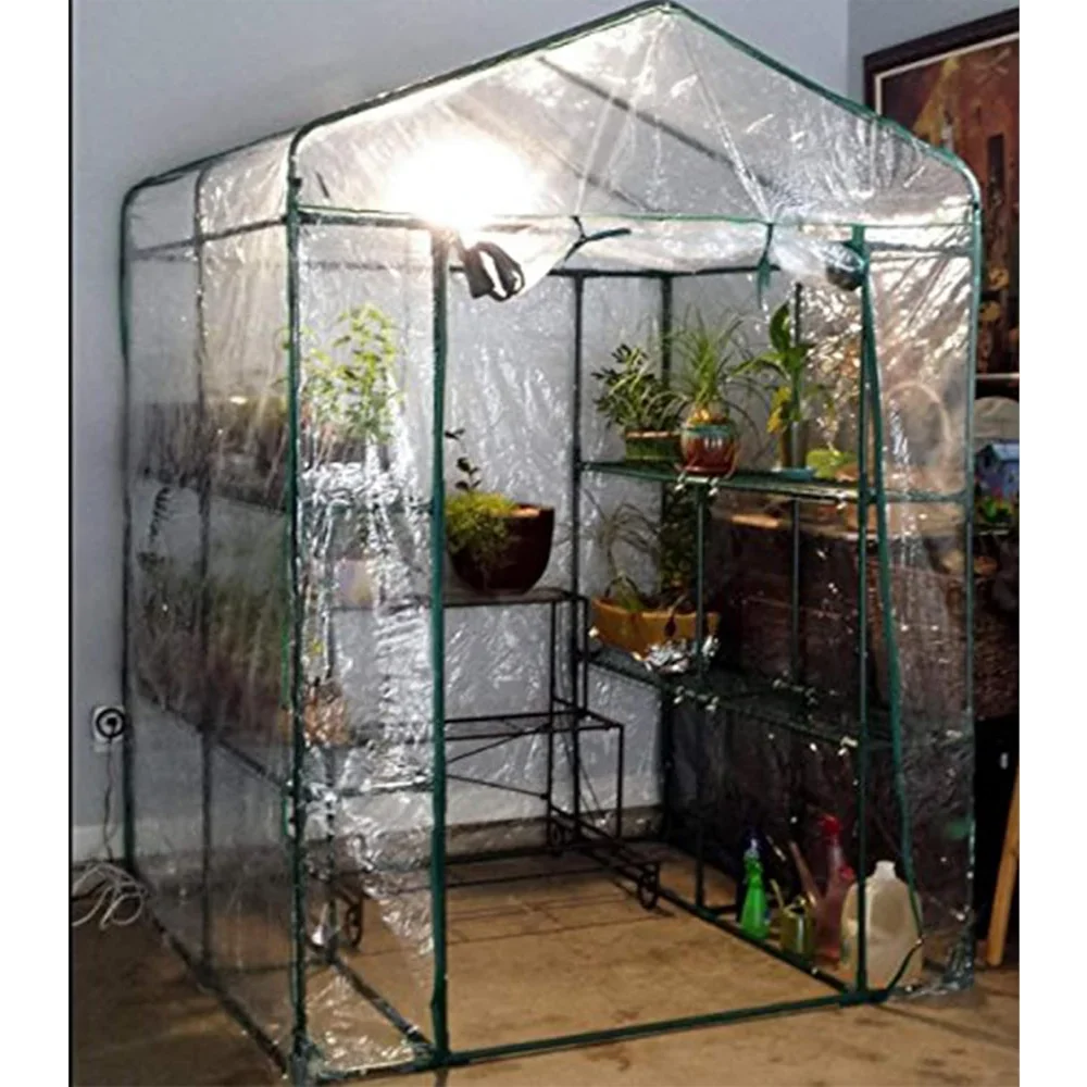 Greenhouse - Walk in Greenhouse with 8 Sturdy Shelves and PVC Cover for Indoor or Outdoor Use - 56 x 56 x 76-Inch Green House