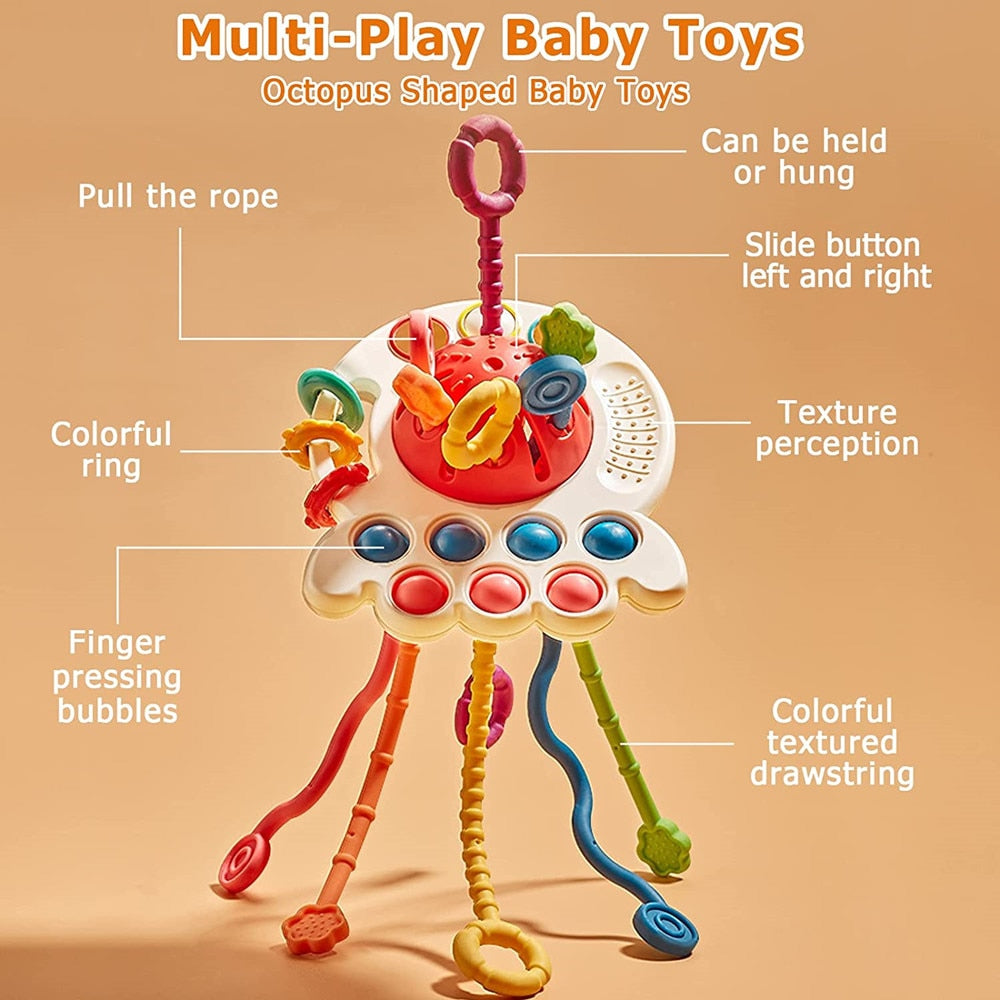 Baby Sensory Montessori Toys Silicone Pull String Toy for 0 12 Months Teething Toy Motor Skill Activity Toys for 1-3 Year Babies