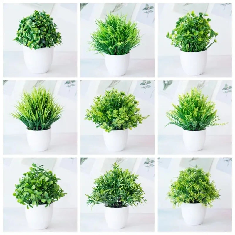 1pc Artificial Plants Green Bonsai Small Tree Pot Plants Fake Flower Potted Ornaments for Home Decoration Craft Plant Decorative