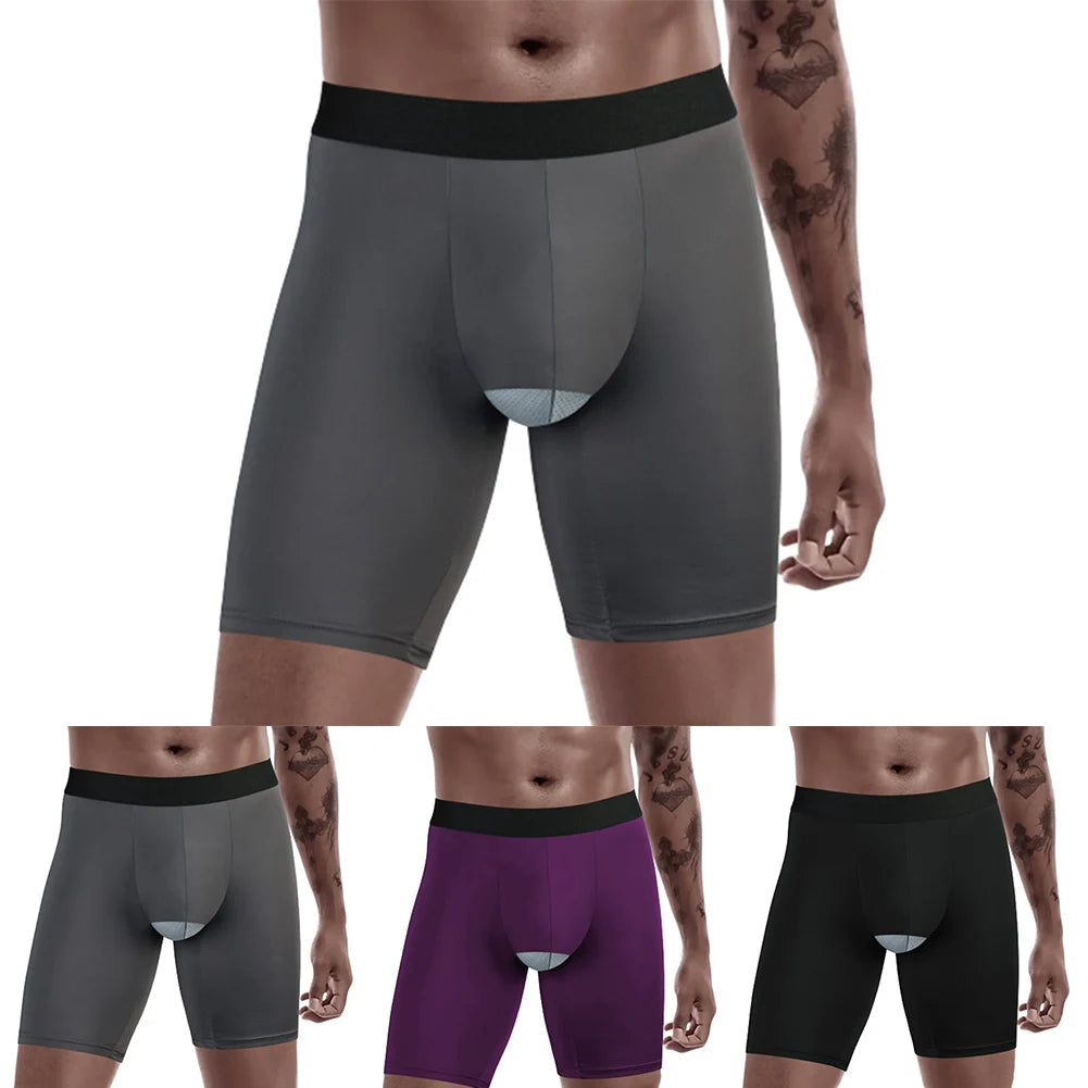 Men Underwear Separate Pouchshorts Breathable Comfort Sport Brief Shorts Panties Stretch Long Male Underpants