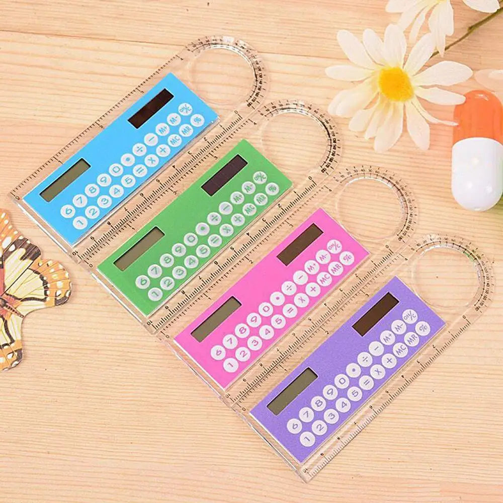 Ruler Calculator with Magnifier Transparent Pocket Mini Calculator Stationery Math Toys Pocket School Electronics Calculator