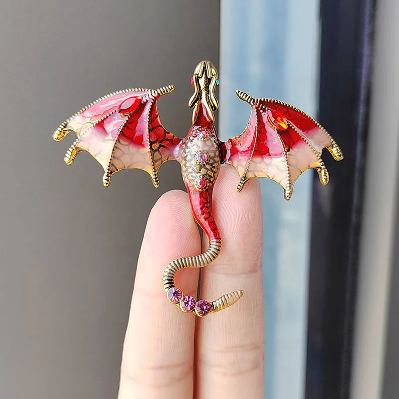 Retro Enamel Dragon Brooches For Women Men 6-color Rhinestone Flying Legand Animal Party Office Brooch Pins Gifts