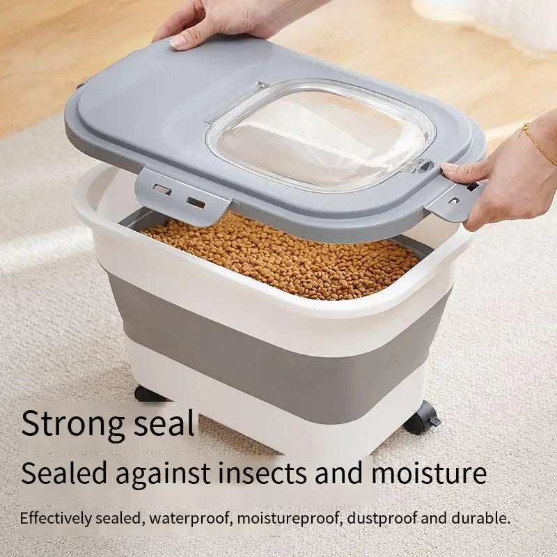 13/33LB Collapsible Cat Dog Food Storage Container Dry Cat Food Box With Lids Airtight Sealing Kitchen Grain Rice Storage Boxes