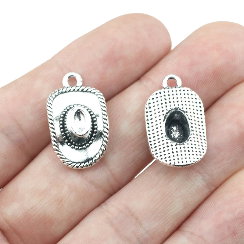 8 Pieces/Lot 13mm*22mm Dallas Antique Silver Plated Cowboy Hat Charm Pendant For Jewelry Making