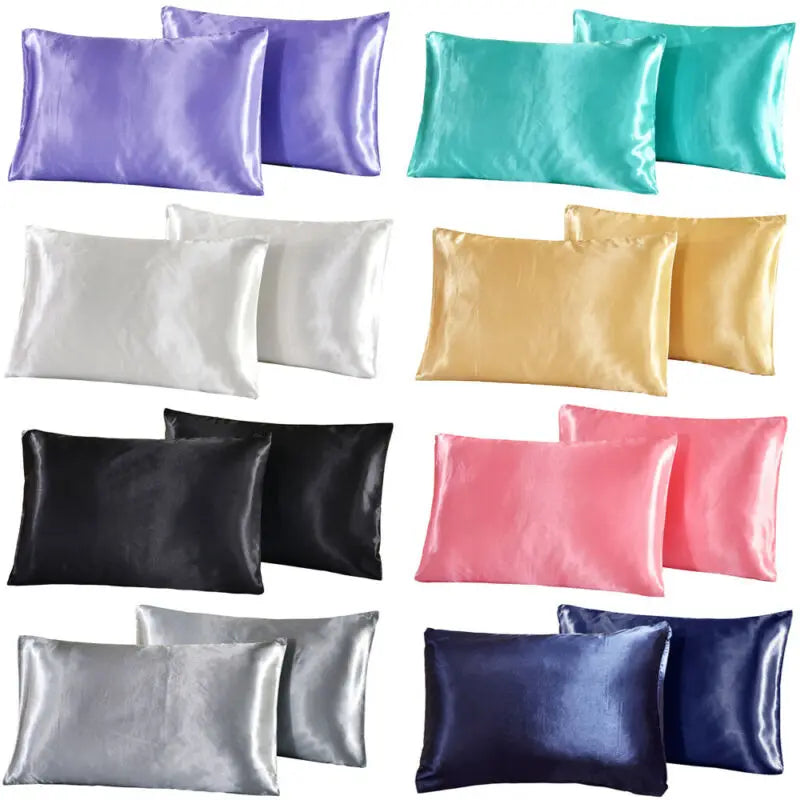 2 piece set of large silk satin pillowcase simple solid color bedding household smooth multicolor satin pillowcase household