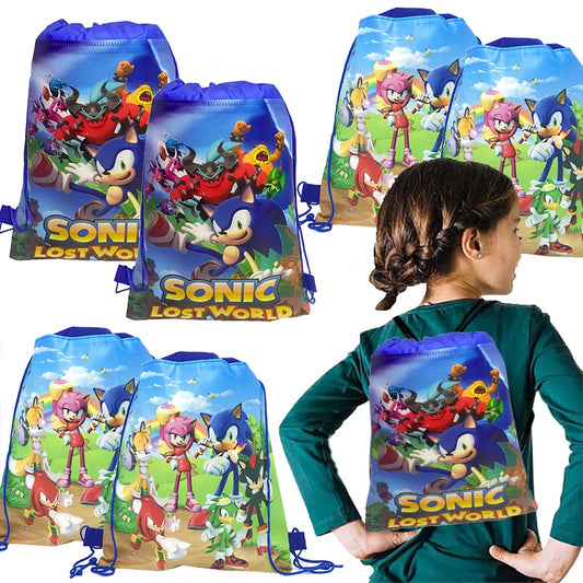 Sonic Gift Bags Happy Birthday Party Decoration Sonic the Hedgehog Backpack Kids Favors Candy Bags Sonic Drawstring Bag Pocket