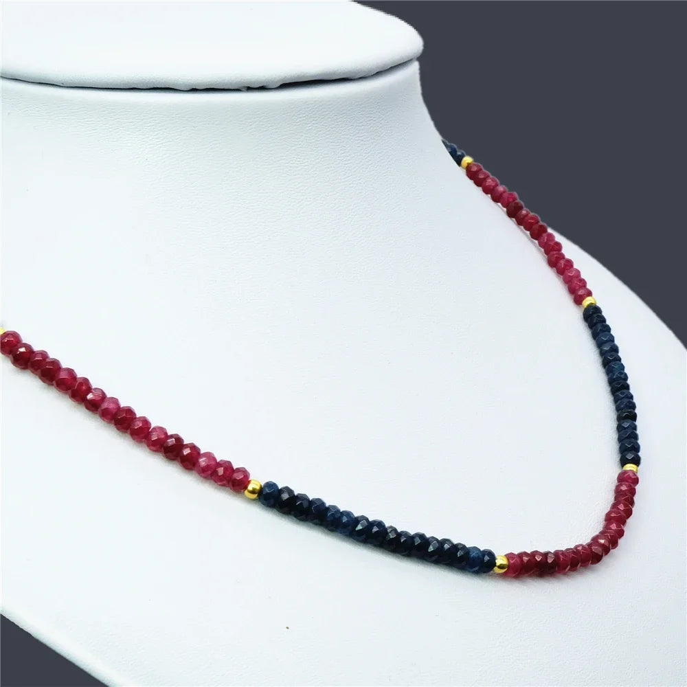 Vintage Classic Natural Stone Jewelry Delicate Rubies Sapphires Emeralds Multicolors Beaded Chain Choker Necklace