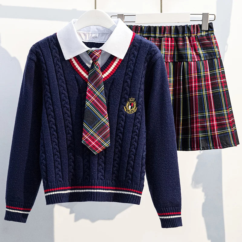 School Uniform for Teens School Uniform for Girls Children Costume Kids Suit Preppy Sweater Skirt Clothes for Girls 12 13 14