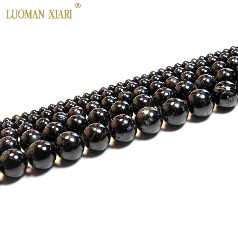 Wholesale 100% Natural Black Tourmaline Round Gem Stone Beads For Jewelry Making DIY Bracelet Necklace 4/6/8/10/12mm Strand 15''