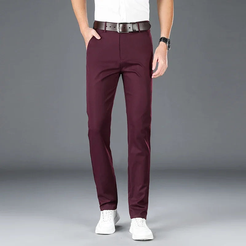 2024 Brand Clothing Spring Summer Straight Suit Pants Men Business Fashion Red Black Blue Solid Color Formal Trousers Large Size