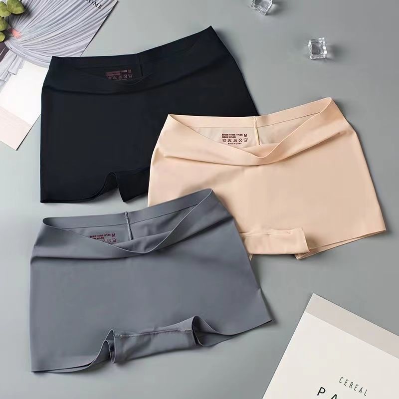 2 Pcs/Set Silk Seamless Underwear Women's Boxer Shorts Ladies Panties Safety Pants Soild Female High Waist Lingerie Panty