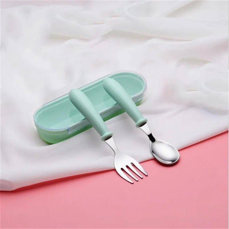 Baby Gadgets Tableware Set Children Utensil Stainless Steel Toddler Dinnerware Cutlery Cartoon Infant Food Feeding Spoon Fork