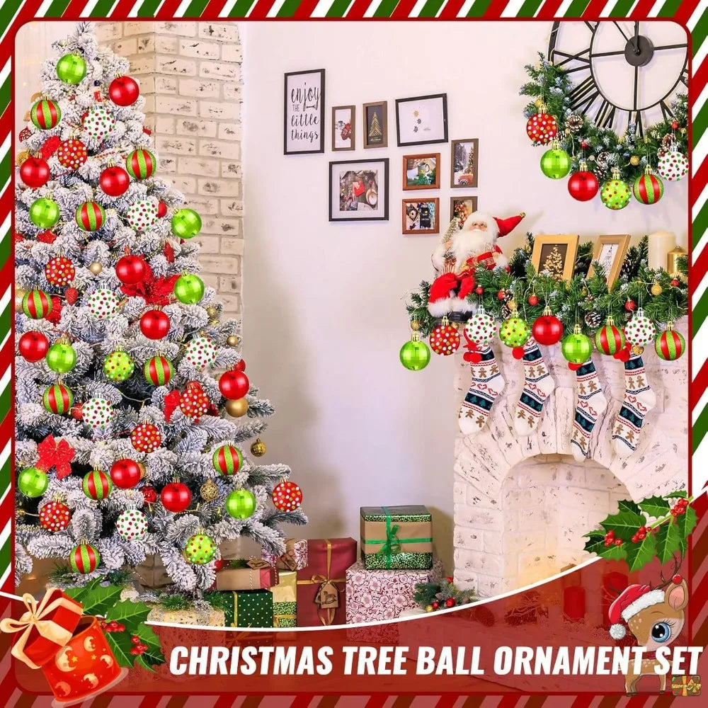 24pcs New 2.4 Inch Christmas Balls Ornament Glittering Plastic Tree Decoration Swirl Pattern Handmade Elf Balls Party Decor