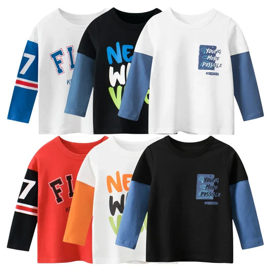 Brand Children's Clothing 2024 Autumn New Korean Style Boys Bottoming Shirts Fashion Letter Print Tops Tees Kids Clothes