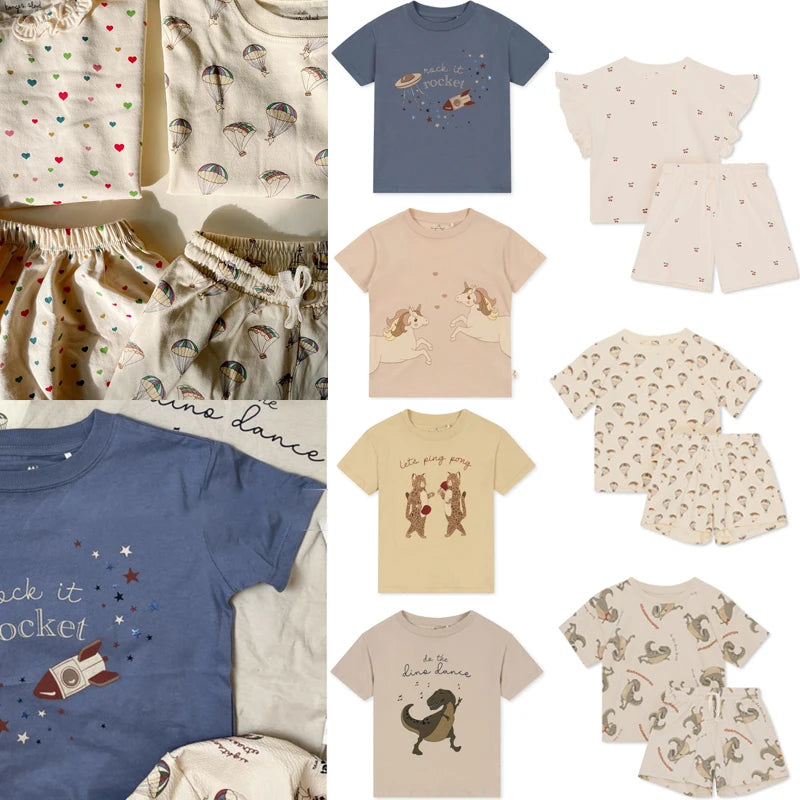 Kids T Shirts 2023 New Summer KS Brand Boys Girls Cute Cartoon Print Short Sleeve Tees Baby Child Cotton Tops T Shirts Clothing