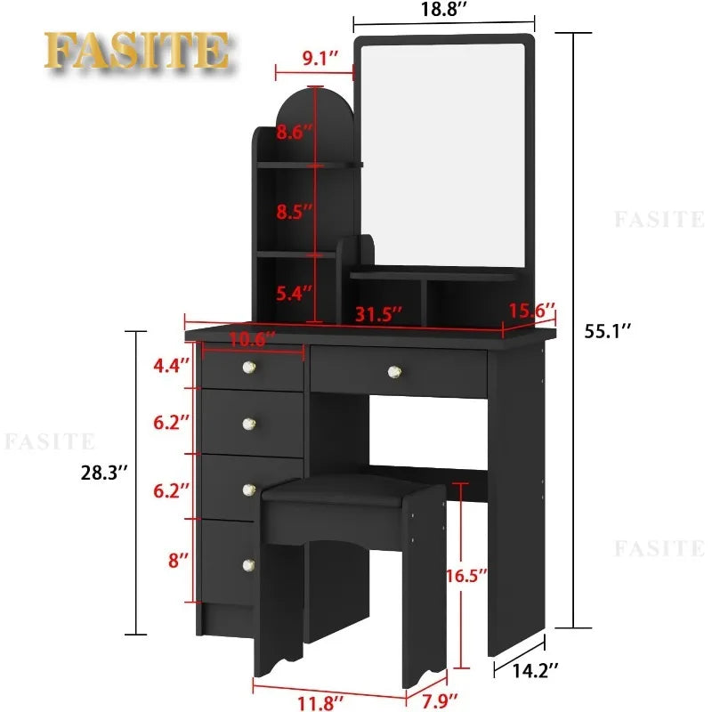 White Makeup Vanity Desk with 15 Light Bulbs & 3 Mirrors, Modern Vanity Table Dressing Table with 9 Drawers