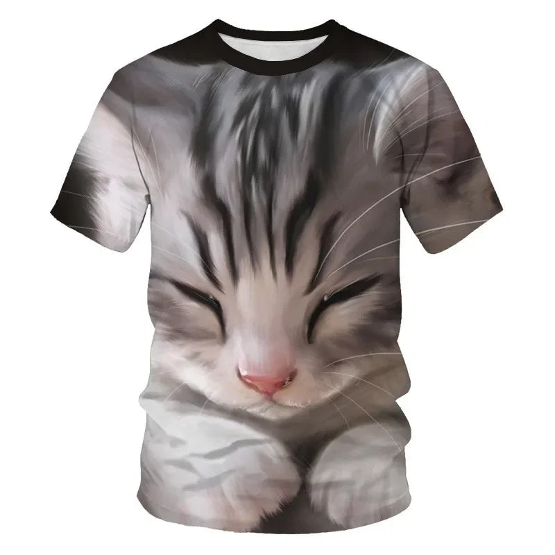 Brand New Children's Clothing Summer Boys Short Sleeve Baby Clothes Kids Cat Animals 3d Short Sleeve T-shirt Tops Dropshipping