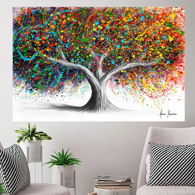 Abstract Colorful Tree Aesthetic Oil Canvas Painting Posters And Prints Wall Art Pictures For Living Room Home Decor No Frame