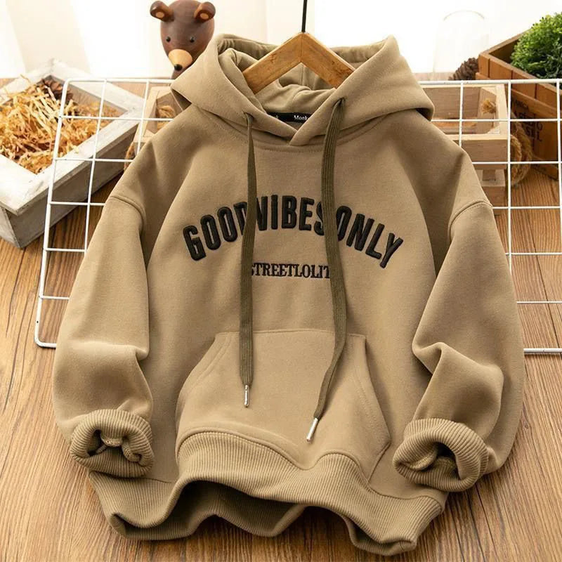 Autumn Winter Thicken Warm Women Hoodie Fashion Letter Print Plus Velvet Sweatshirts Harajuku All-Match Pockets Hooded Pullovers