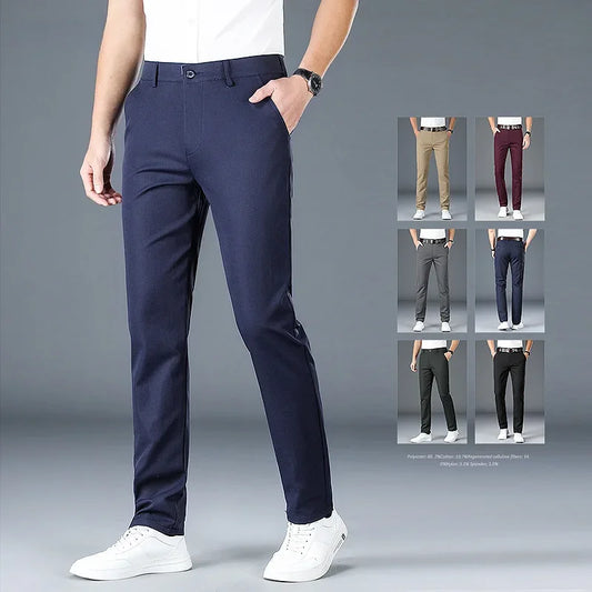 2024 Brand Clothing Spring Summer Straight Suit Pants Men Business Fashion Red Black Blue Solid Color Formal Trousers Large Size