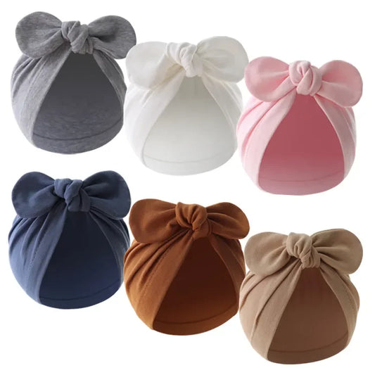 Turban Baby Girls Boys Hat Cute Flower Knot Bunny Ears Hat Cotton Newborn Beanie Caps For Kids Toddler Infant Hair Accessories